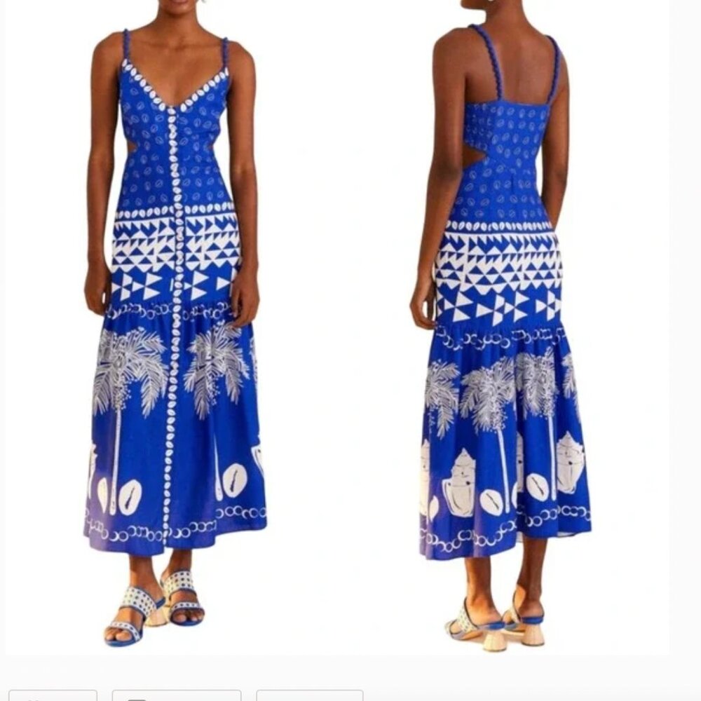 FARM Rio Blue Mixed Ondina Midi Dress